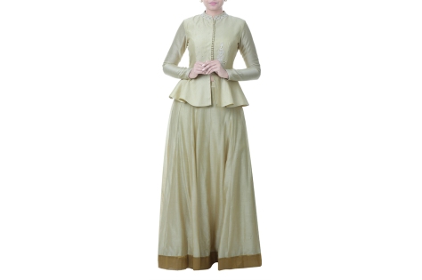 beige peplum top with skirt
