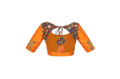 orange coloured raw silk blouse