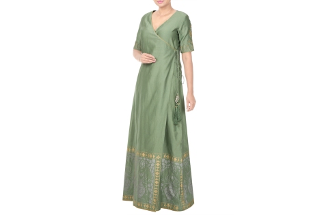 pista green embroidered kurti