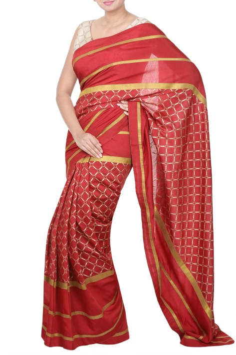 red screen printed saree online
