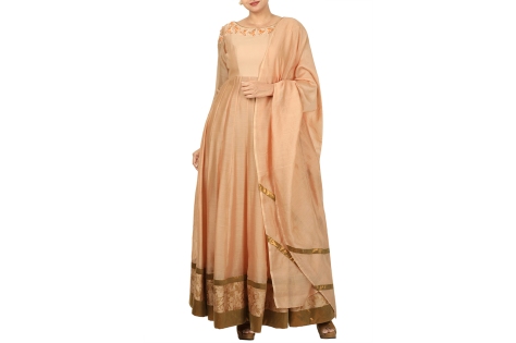 peach anarkali with hand embroidery